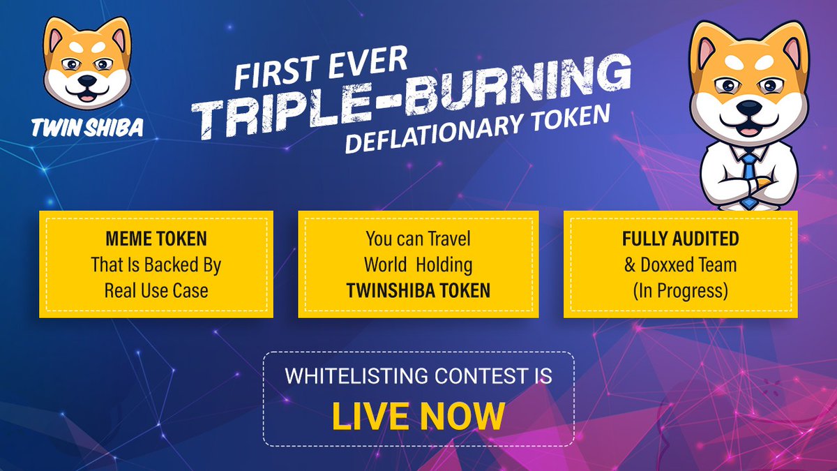 TwinShiba's tweet photo. TwinShiba Giveaway &amp; whitelisting is Live go &amp; Get a guaranteed spot in our private &amp; presale
https://t.co/jeXZEovv75
#BSC #BSCGems #dogecoin #SHIB #ShibaSwap #ShibaArmy #shiba #shibainu #ShibaCoin #shibainucoin #dogearmy #ElonMusk https://t.co/0zaXCCDLrC