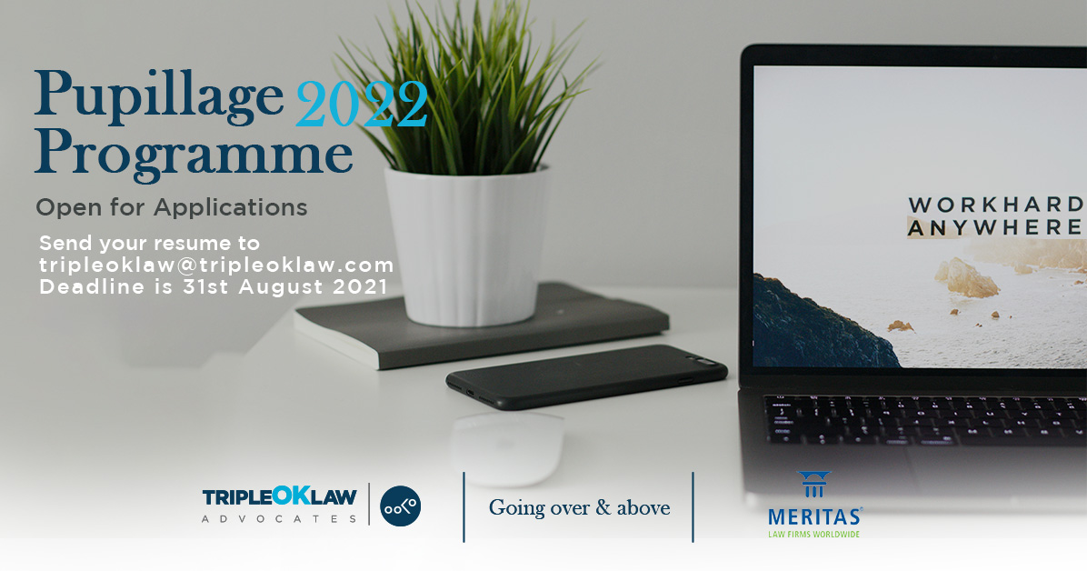 We are now accepting applications for the 2022 #Pupillage program. The program admits students currently pursuing their Kenya School of Law Postgraduate diploma. 
Send your detailed resume and cover letter to tripleoklaw@tripleoklaw.com

#TripleOKLawLLP #lawyers #IkoKazi