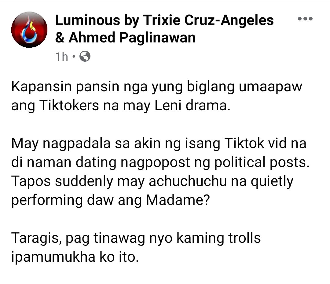luminoustrix's tweet photo. Ang halata naman. Sabay sabay nagpost ng Leni drama ang mga Tiktokers na dati naman walang political posts. 🙄 https://t.co/C65nK7ejNR