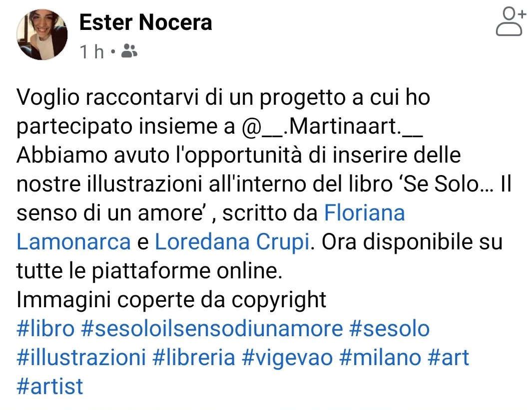 PASSAPAROLA RT PLS
Per età anagrafica potresti essere mia figlia.
I tuoi lavori hanno una maturità di donna intraprendente e caparbia come piace a noi. 
Grazie <a href="/esternocera_/">EᔕTEᖇ ✍🏻 ♡ 👸🏻</a>
Ti auguro che il ns libro sia solo l'inizio di un cammino di soddisfazioni e successi ❤
<a href="/MariaCr05574081/">Maria Cristina</a>