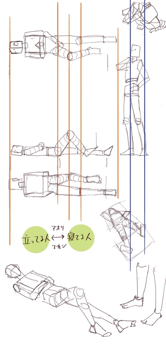 本日はアオリに着手
hideさんが「寝てる人は立ってる人のアオリ・俯瞰」とおっしゃっていたので…寝ポーズ描けるようになりたいし!
https://t.co/LpzuzJDFKr

アオリ俯瞰は一点透視図法って考えれば良いのかな〜

#日々描く 