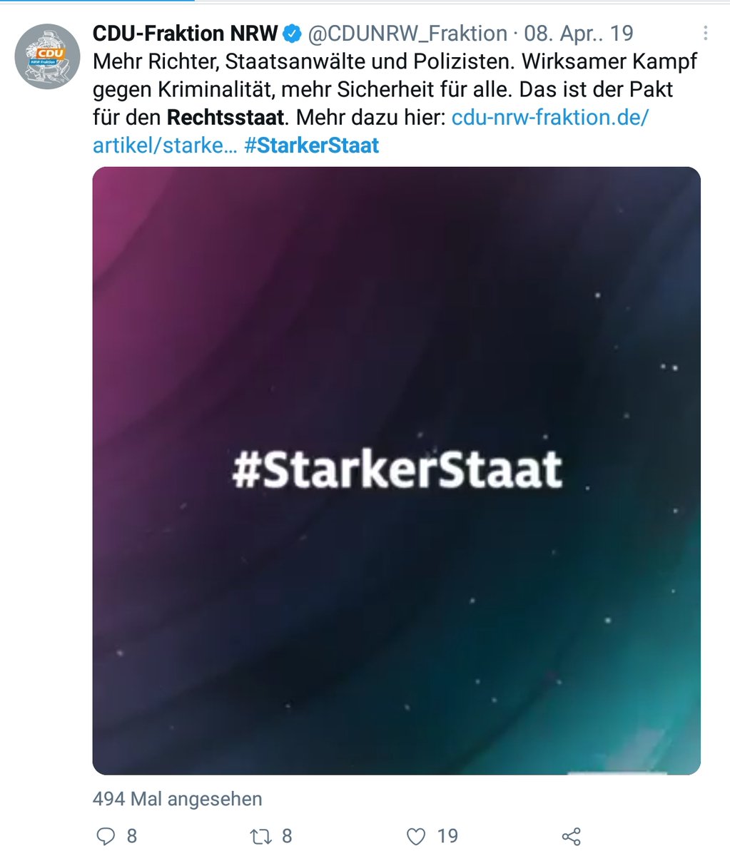 2019 lancierte die  #CDU ihre Kampagne  #StarkerStaat  #Rechtsstaat. Diese beruht auf der Umdeutung des Rechtsstaatsbegriffs in sein Gegenteil, von einem Abwehrrecht des Bürgers gegen den Staat in ein hartes Gewaltmonpol  https://www.lto.de/recht/justiz/j/rechtsstaat-sicherheit-gewaltmonopol-polizei-begriff-bedeutung/ - übrigens eine AfD-Strategie.10/