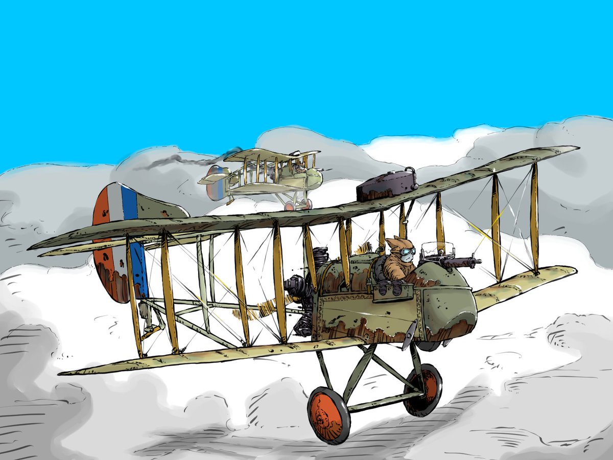 「戦闘用飛行機(エアコーDH.2)
ライト兄弟が空を飛んだ1903年からたったの1」|ヤバーンのイラスト