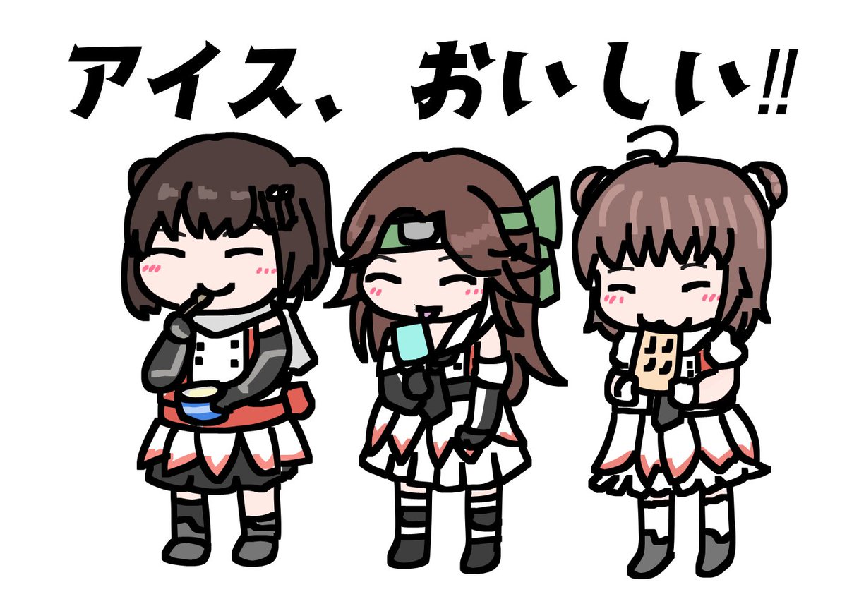 jintsuu (kancolle) ,naka (kancolle) ,sendai (kancolle) 3girls multiple girls brown hair hair bun food double bun long hair  illustration images