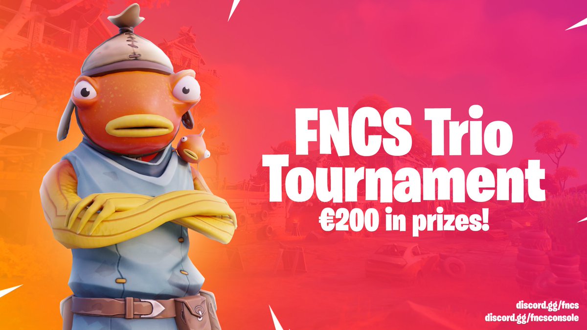 FNCS €200 Trio Tournament How to Join: Like ❤️ & Retweet ♻️ Follow @FNCSconsole_ @ your trio in the commands €100 Console cup: discord.gg/6cUmpCSkNQ €100 Open cup: discord.gg/fncs You can play both tournaments, send proof in the 'sign-up-proof' channel.