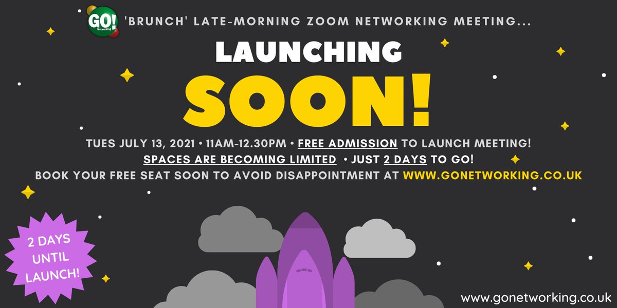 TwilightN3twork's tweet photo. Just TWO DAYS to go until the launch of the all-new BRUNCH NETWORKING meeting on Zoom!

Seats on the rocket-ship are limited, to book your FREE PLACE to the launch meeting or for more info, visit https://t.co/BvsTWoEJOZ

#gonetworking #brunchnetworking #business #networking https://t.co/0hAAJ3MMD2
