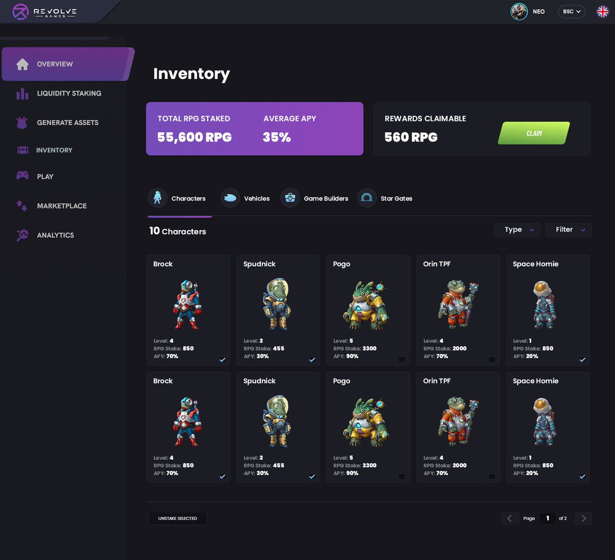 After completion of Phase 1 of development, we are pushing ahead on Phase 2. 🎮🕹️ Catch a sneek peak of @RevolveGamesio Phase 2 UI 🔥🔥 $RPG #RevolveGames #DeFi #NFT