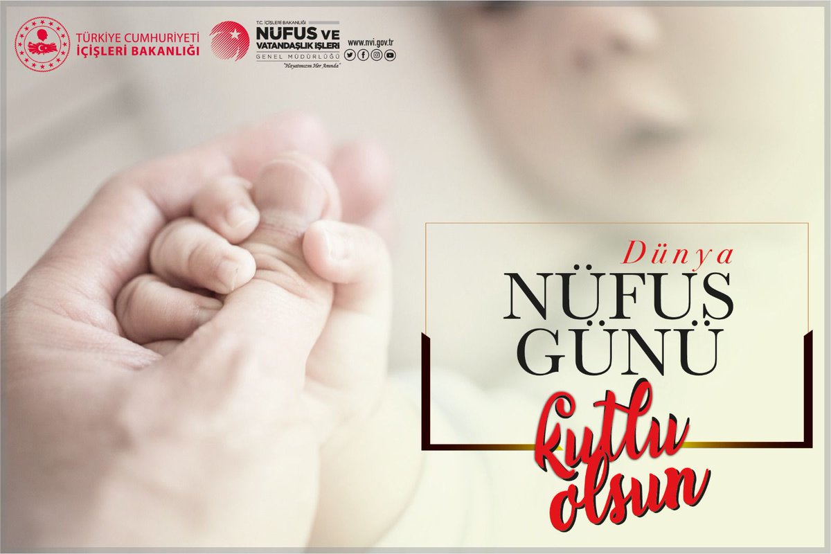 Devletimiz ve Aziz Milletimizin emrinde aşkla ve şevkle fedakarca çalışan tüm Nüfus teşkilatımızın kıymetli personellerinin  11 Temmuz Dünya Nüfus Günü kutlu olsun.
#HayatınızınHerAnında 
#İyikiNüfusçuyuz
#11TemmuzDünyaNüfusGünü
#NüfusAilesi
