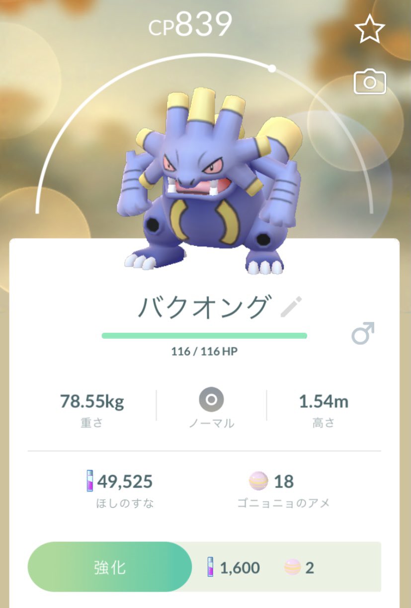Ryo 今さらポケモンgoやってるけど このバクオングてやつの見た目好き 体重もほぼ同じ T Co 8hxvcv4a5e Twitter