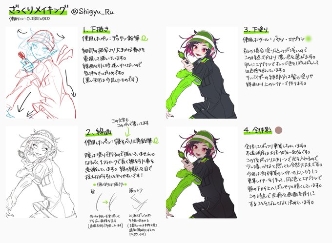 もう絵が古くて恥ずかしいのですが、以前作ったメイキングを添えさせて頂きますね!ペンのこととかも書いてあるので、もし良かったら使ってみてください! 