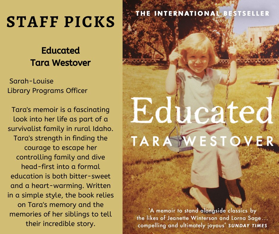 LibCumberland's tweet photo. “My life was narrated for me by others. Their voices were forceful, emphatic, absolute. It had never occurred to me that my voice might be as strong as theirs.”

Educated by Tara Westover is available to download via Libby or BorrowBox.  

#StaffPicks #TaraWestover https://t.co/JzgJfAVJw6