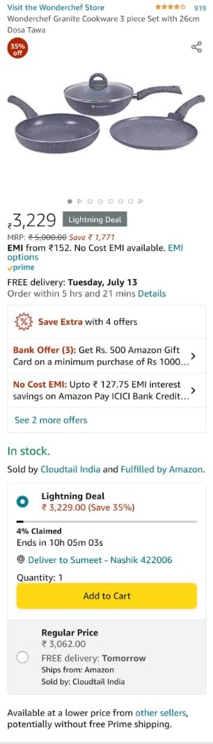 kulkarnispeaks's tweet image. It seems that the trend of &quot;price rise&quot; has hit @amazonIN as well. The lightning deal is costlier than the regular price 😂 #amazonbug #amazonIndia
