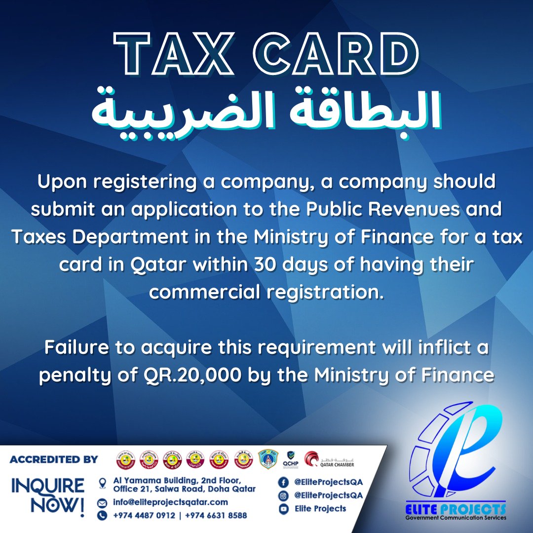 eliteprojectsQA's tweet image. The Elite Guide: Important Documents in Setting Up a Business in Qatar - Tax Card البطاقة الضريبية

BOOK AN APPOINTMENT WITH US!
💻 eliteprojectsqatar.com
📱 +974 6631 8588
#EliteProjects #PROServicesInQatar #CompanyFormation #TaxCard #dhareebataxportal