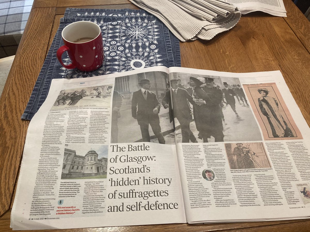HannahMargBrown's tweet photo. Suffragettes who were specially trained in jujutsu- what more could you want on a Sunday morning?? 🥷👩‍🏫
Very pleased my story on the Battle of Glasgow got a double page in @scotonsunday today ☺️ 
Big thanks to author Tony Wolf and @natlibscot 
#buyapaper https://t.co/jBvqhn6FP4