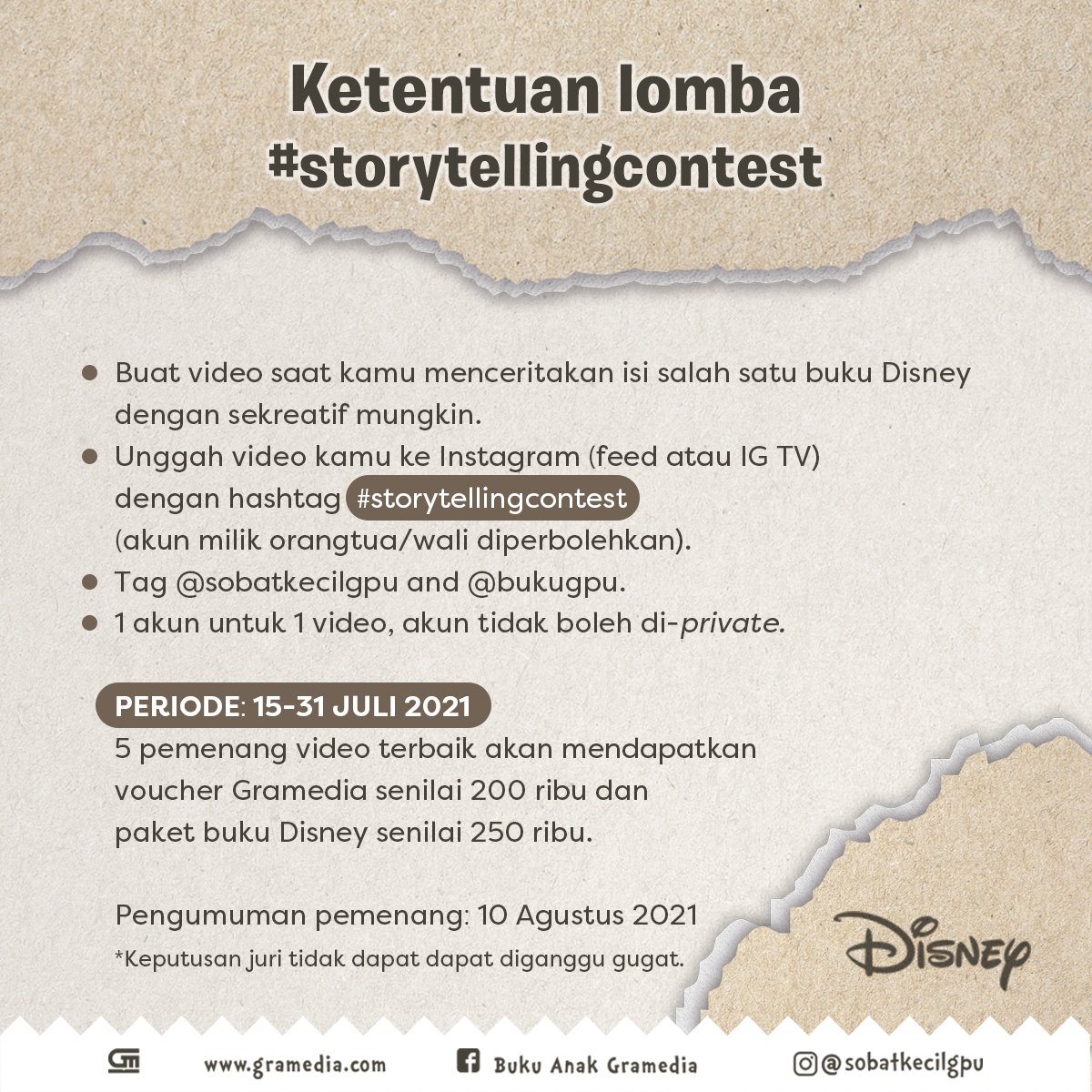 bukugpu's tweet image. Kontes seru banget! Untuk keluarga yang cinta Disney! ❤ #storytellingcontest cara ikutannya lihat di gambar di bawah ini ya! 🧚‍♀️🧚‍♂️ Ada 5 hadiah untuk 5 pemenang 🎁 video boleh dikreasikan sekreatif mungkin. Kami tunggu kejutannya! 😍 #bukugpu #disneyreadsday