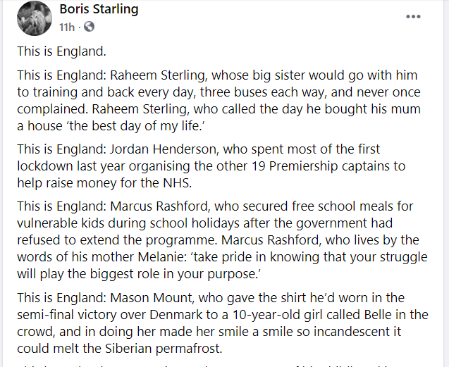 baratheongirl's tweet photo. THIS IS ENGLAND.

Boris Starling on Facebook wrote this and you should read it if you are having trouble remembering the country we are. https://t.co/7zEILrKIdE