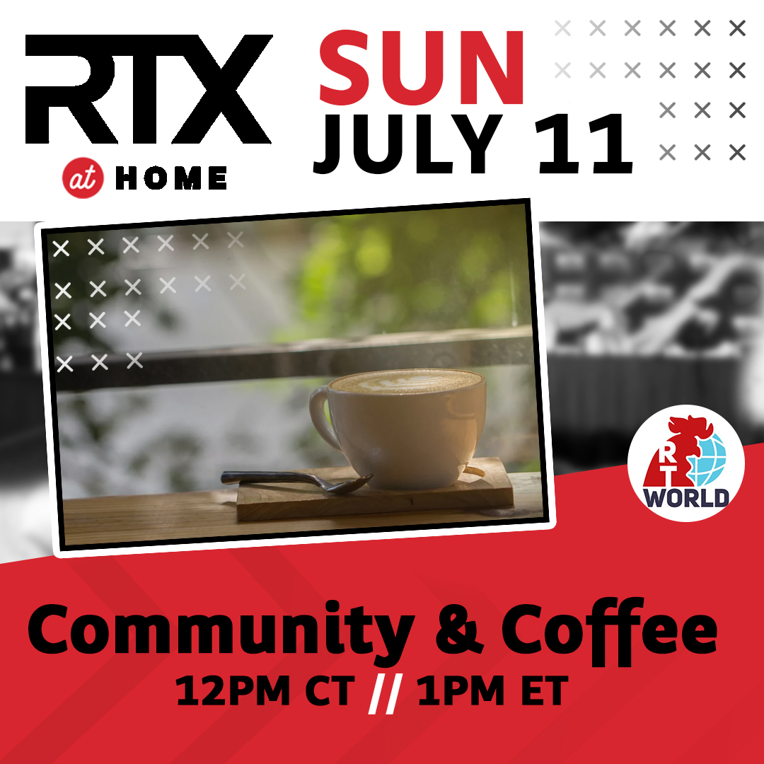 RTW_Community's tweet photo. Happy day 4 of #RTXatHome, y'all!
Very excited to catch today's Community & Coffee & Clarissa β tune in at noon CDT!
#RTWorld #RoosterTeeth https://t.co/KSglZr79ly