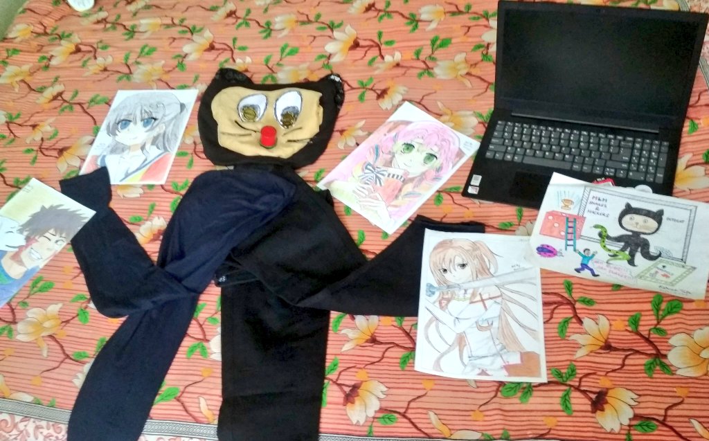 starlightknown_'s tweet photo. So my brain decided to cross the limit of creativity and here's my Octocat made with 60% MLH swag, 20% of other stuff and 10% of all my anime drawings. Hope you like it ✨ @MLHacks @GitHubEducation #Hacktoon #MyOctocat https://t.co/mbhwPN2J0H
