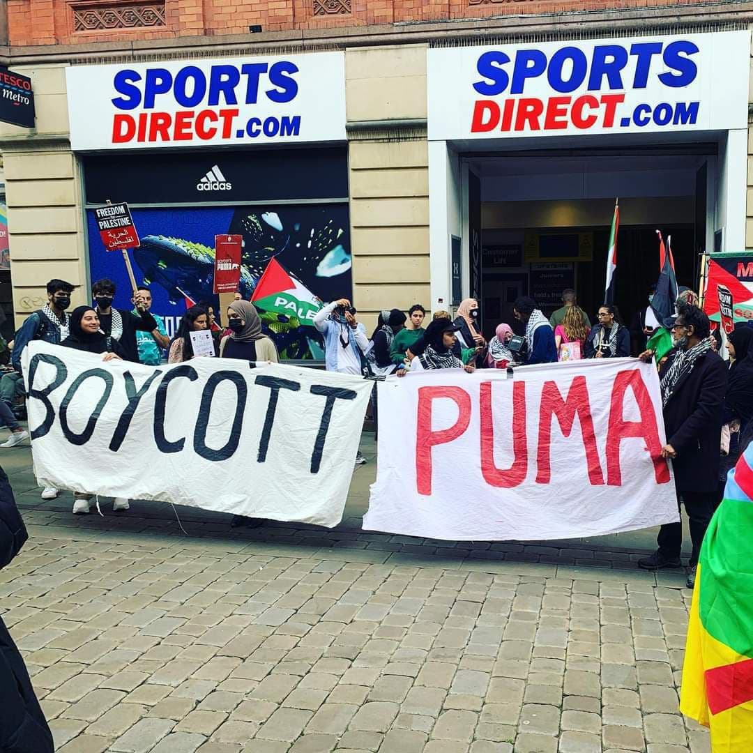 tweet2palestine's tweet image. A protest was held yesterday outside Puma’s Manchester offices, calling for a global boycott of Puma until they end their sponsorship of the Israeli Football Association (IFA).

#EndApartheid
#SupportBDS