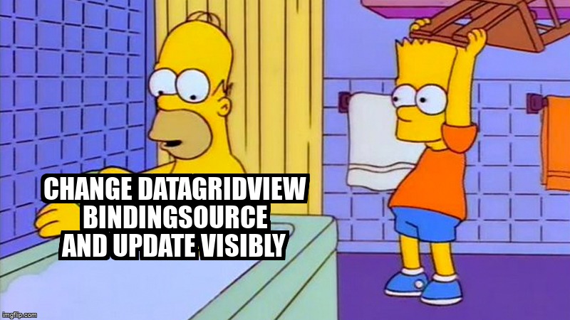 overflow_meme's tweet image. Change DataGridView BindingSource and Update Visibly stackoverflow.com/questions/6833… #csharp #winforms #bindingsource #datagridview #tabcontrol