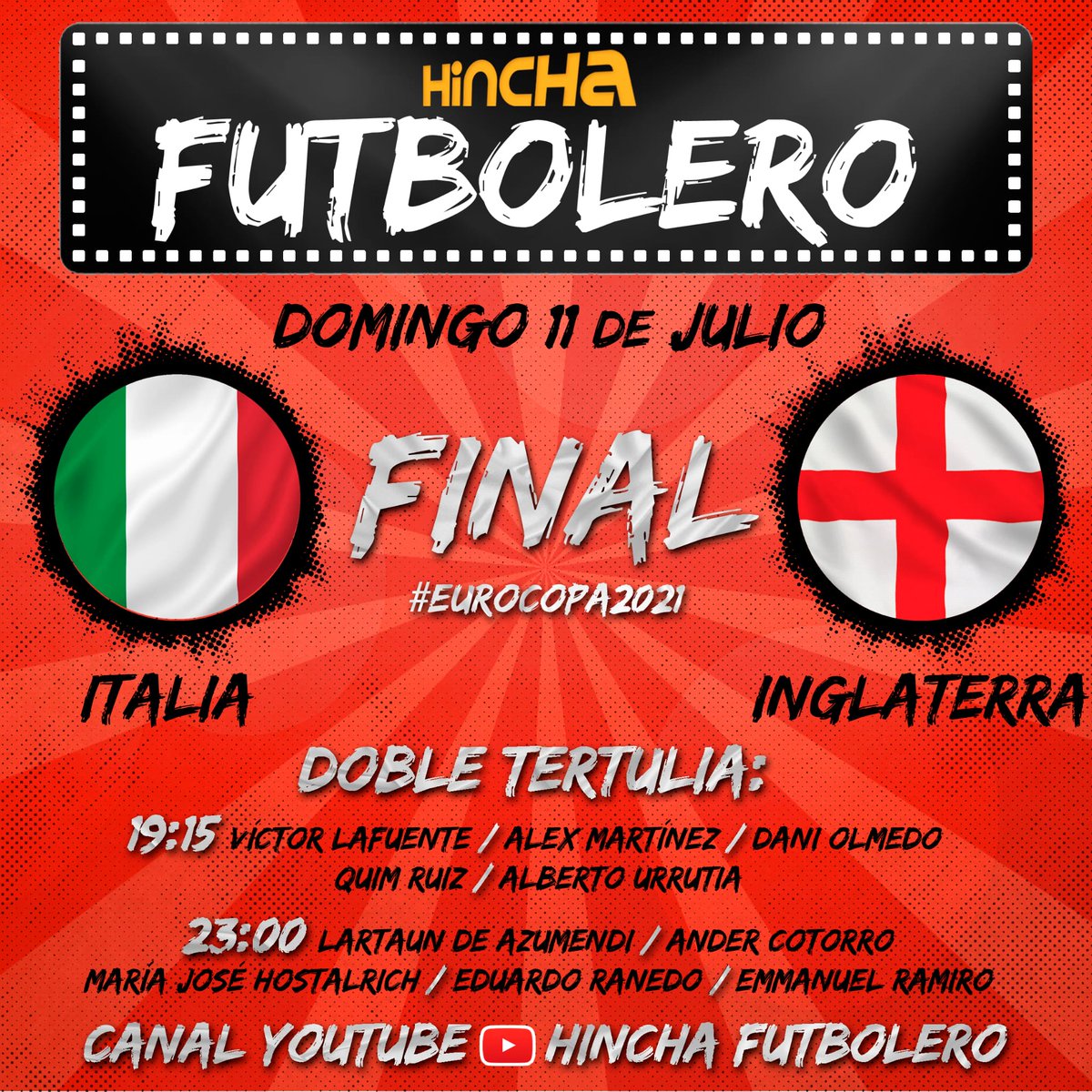 María José Hostalric (@mjhostalrich) on Twitter photo Hoy, doble sesión de <a href="/HinchaFutbolero/">HinchaFutbolero</a> . Si quieres "cerrar" esta #EURO2020 como merece, estás invitado. Hoy, doble sesión de <a href="/HinchaFutbolero/">HinchaFutbolero</a> . Si quieres "cerrar" esta #EURO2020 como merece, estás invitado.