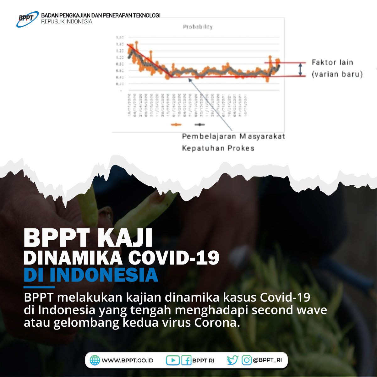 BPPT_RI's tweet image. Halo Teknopren,
Menurut kajian Pusat Pengkajian Teknologi (PKT-BPPT), pada kasus penularan tak terkendali, maka akan terjadi satu puncak yang tinggi kemudian melandai dengan sendirinya. 
#BPPTSolidSmartSpeed