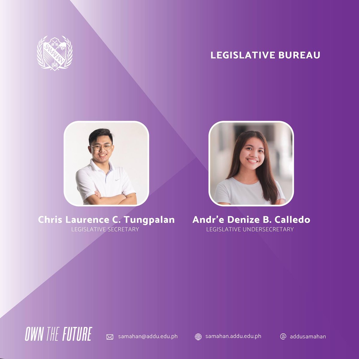 addusamahan's tweet photo. NON-VOTING MEMBERS | Meet the Members of the 1st Student Assembly! 

The SAMAHAN Vice-President serves as the Chairperson of the Student Assembly and greatly assisted by the Legislative Bureau.

#OneOVP🤝 https://t.co/rOY722Ehno