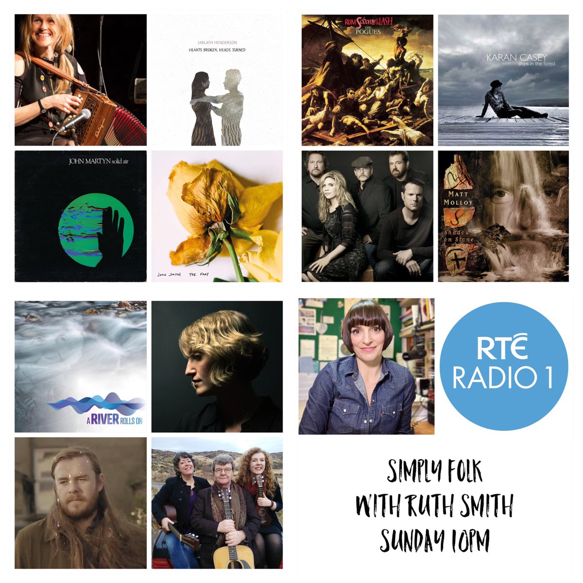 Sunday’s #SimplyFolk mix has classics from @poguesofficial John Martyn & Liam Clancy with new music from @greenshinemusic & @JFFdublin & more @CaseyKarancasey @SharonShannon99 @thejohnsmith @AlisonKrauss @JarlathHendersn @mikehanrahan58 @JoanShelley 
Tune in from 10pm @RTERadio1