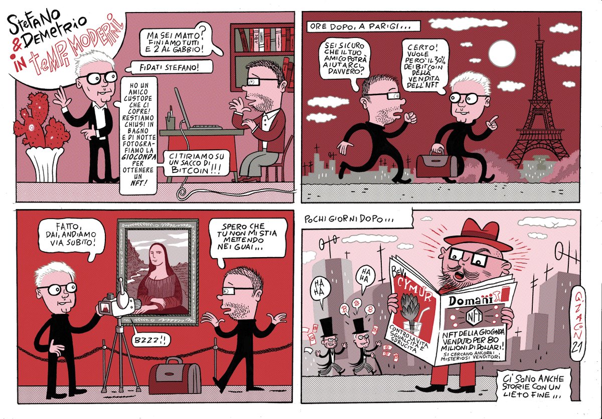 strip realizzata appositamente per l'Arte di Domani, newsletter settimanale di Demetrio Paparoni per il quotidiano Domani. E' apparsa oggi.
mailchi.mp/editorialedoma…