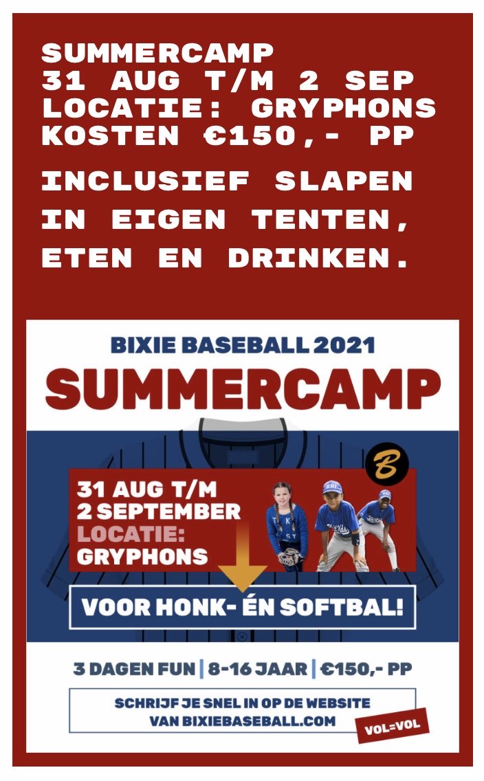 Summercamp Bixie Baseball: inschrijven kan nog! ⚾️🥎☀️👍