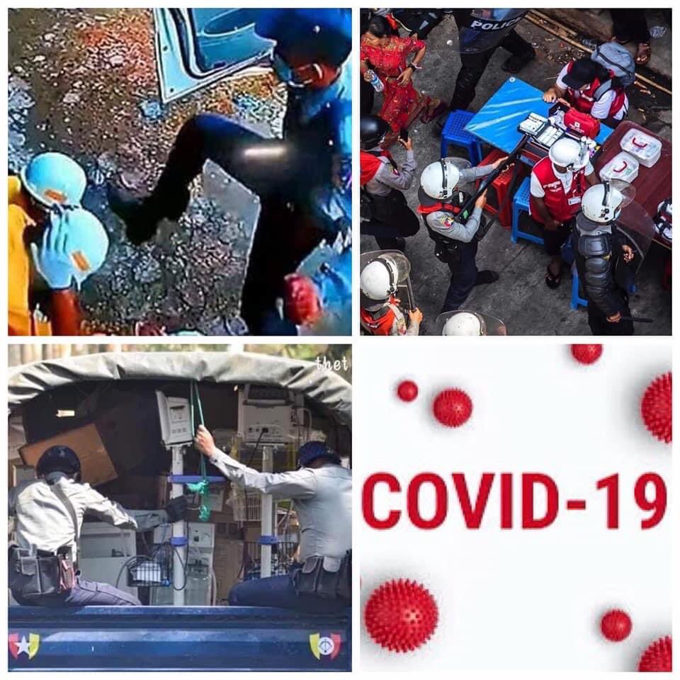 Chuu261's tweet photo. Not only the coup leaders are ignorant of the pandemic wave but they are also disturbing the volunteers relentlessly. They shot volunteer ambulances at night and limited access to oxygen plants. WE NEED HELP FOR COVID-19 #WhatsHappeningInMyanmar #MyanmarNeedsO2 https://t.co/N5E3tsuFVT