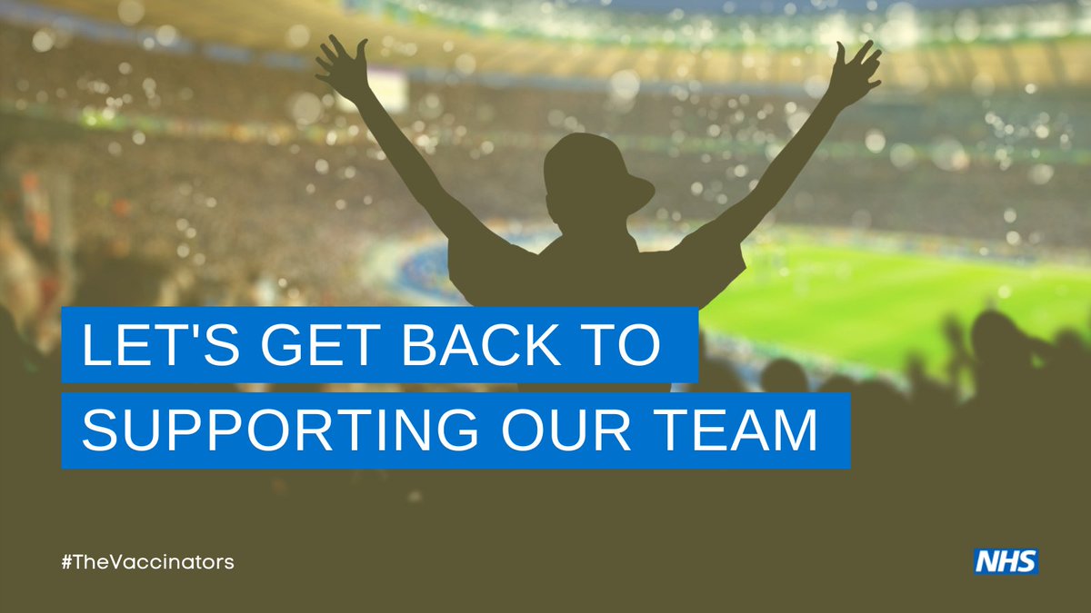 There's still plenty of time before kick off to get your 1st or 2nd dose (after 8wks) COVID-19 vaccine today.

Come along to one of our walk-in vaccination centres. No appointment needed.

Full tour dates at:
bit.ly/3hXclD5

#TheVaccinators