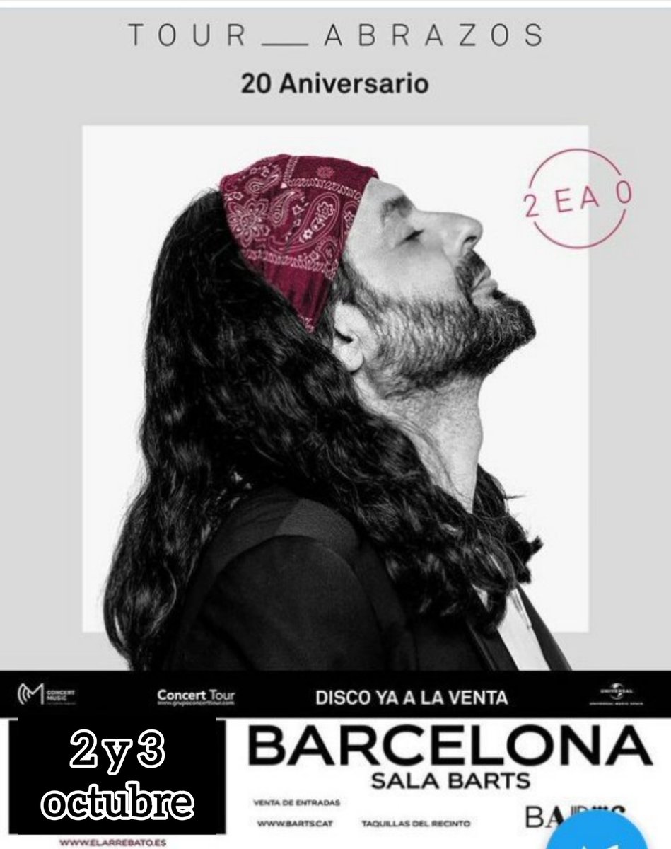 TourCualquiera's tweet photo. EL ARREBATO en concierto @arrebatoficial dias 02 y 03 Octubre del 2021 en la sala @BARTSbcn de #Barcelona #MasAbrazos

🔴🎟 en @entradas solo numeradas https://t.co/uluTHjLZVi 
🔴🎟web sala solo meet &amp; greet https://t.co/gchEdDv6LQ https://t.co/RNhQpKFpoB