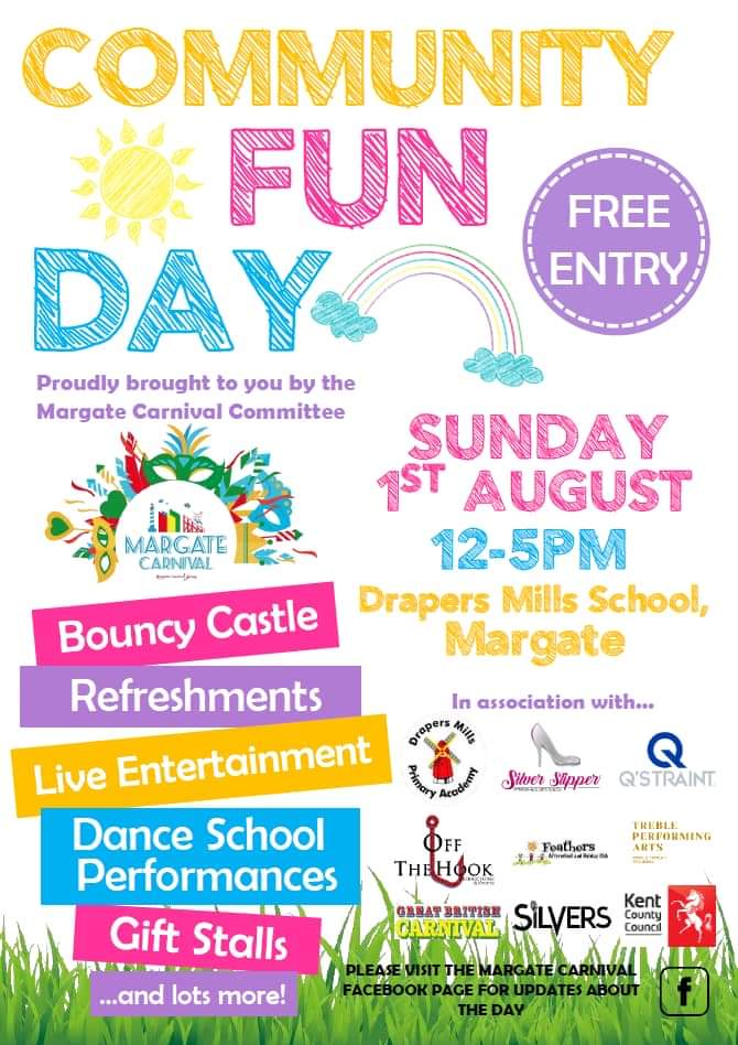 JackPackman's tweet photo. @MargateCarnival are having to organise something a little different this year! #community #fun day held at #Darepersmills school starting at 12! @MissSilver6 @artistsmakers @RedZebraCommSol @SocEntKent @KentCommunity @IsleThanetNews @kjbailes @Will_S1992 @Smithy438 @coxyk22 https://t.co/oZQy8UKKcX