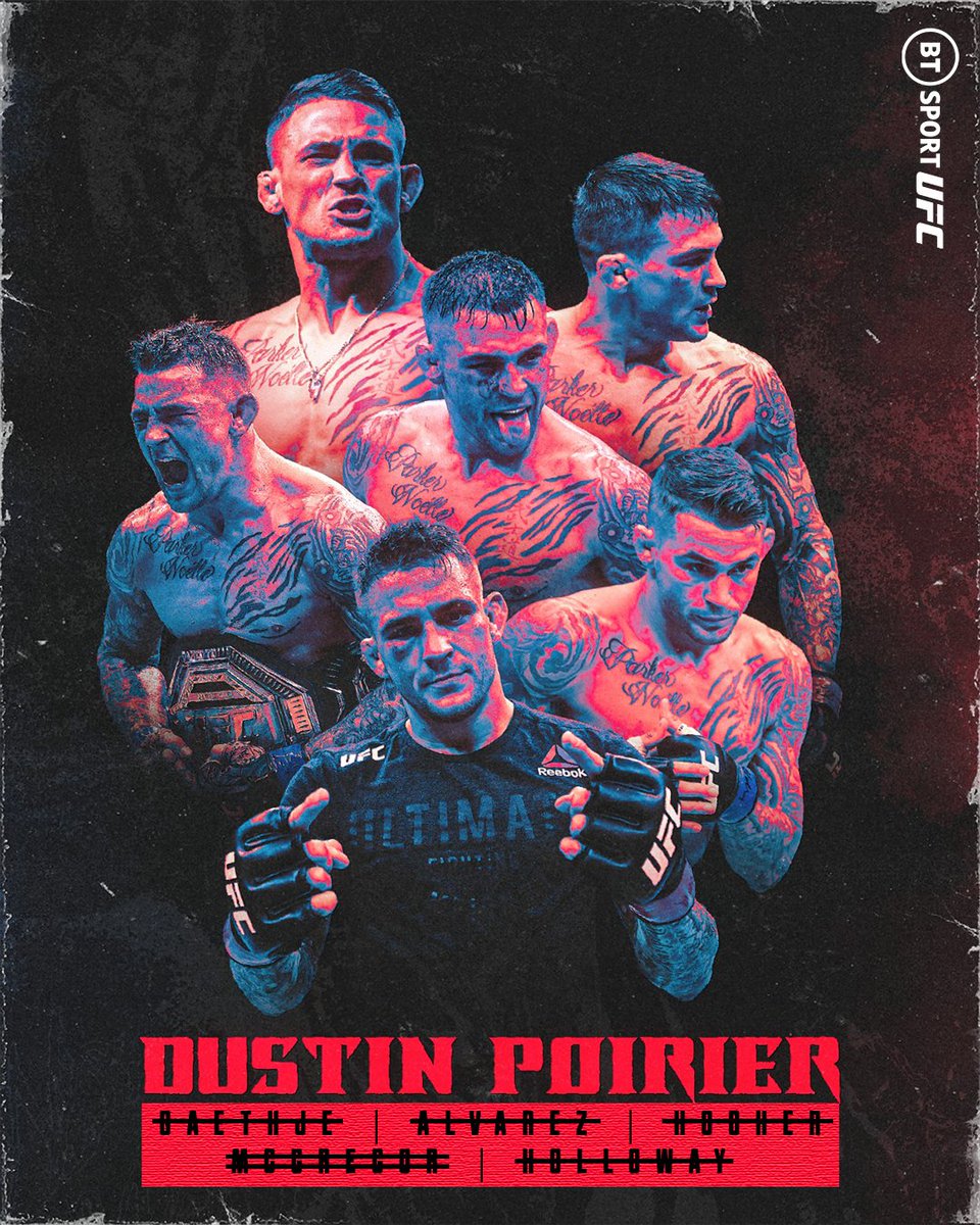 ufcontnt's tweet photo. Dustin Poirier has lost one of his last 10 fights in the most stacked division in the UFC.

And since 2018 has fought 7 times with wins over:
🆆 Justin Gaethje
🆆 Eddie Alvarez
🆆 Max Holloway
🆆 Dan Hooker
🆆🆆 Conor McGregor

Next up: The Gold 🏆 https://t.co/XzsWbZHYp9