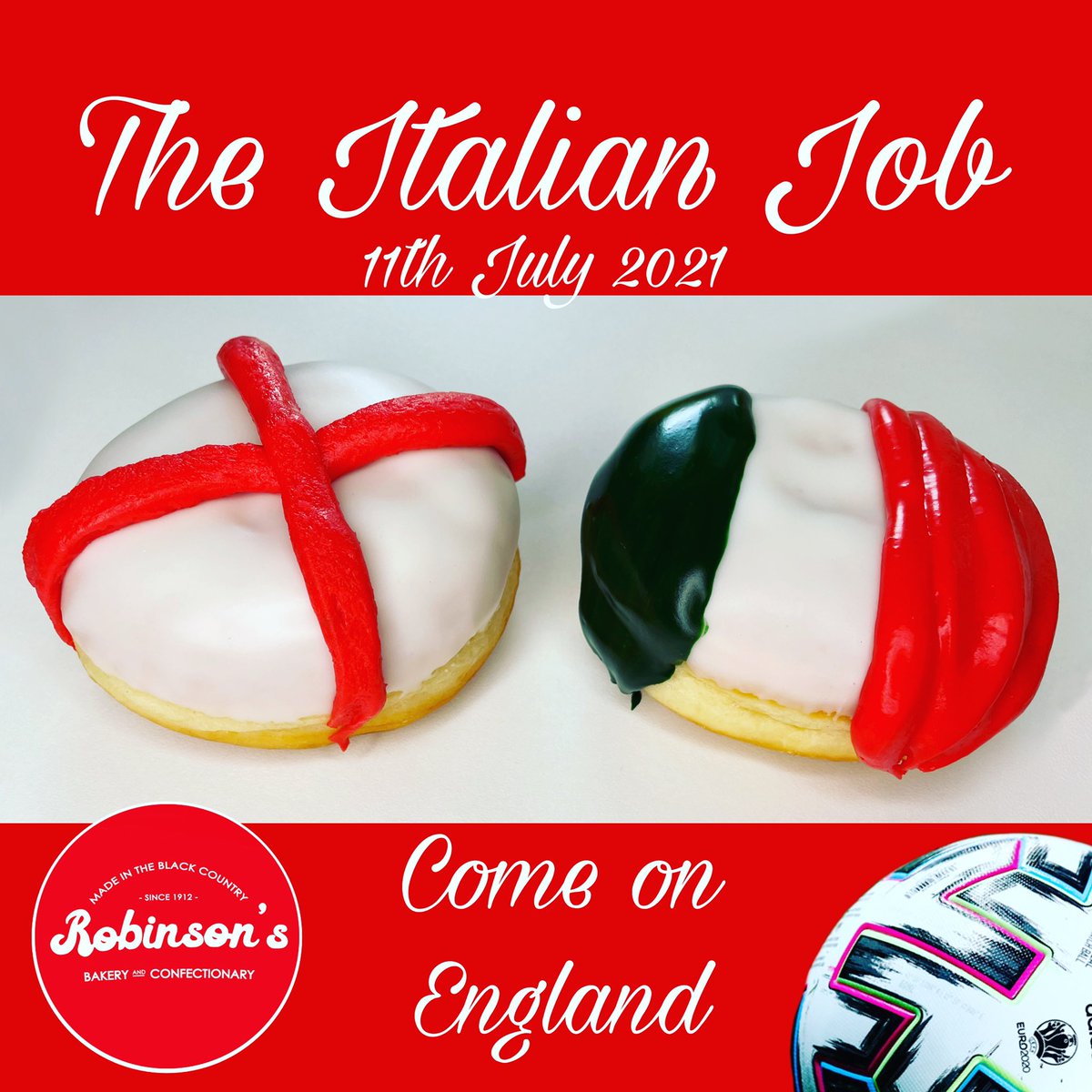 Tonight #england face #italy in the #euro2020 final and win or lose they have already lifted the nation from the gloom of 2020 #westillbelieve From our team to yours Southgate - good luck #itscominghome #robinsonsbakery #comeonengland #theitalianjob #blackcountrybakery