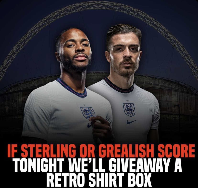englandshirtbox's tweet photo. GIVEAWAY 🚨

If Sterling OR Grealish score against Italy tonight, we will giveaway a Retro England Shirt Mystery Box from https://t.co/QztdmdYH5h 👕📦

To enter:
-Follow @englandshirtbox 🏴󠁧󠁢󠁥󠁮󠁧󠁿
-Retweet this tweet ↩️

🚨WEBSITE RESTOCK AT 2PM 🚨

Good luck! 🏆 https://t.co/LHyTLFX8nn