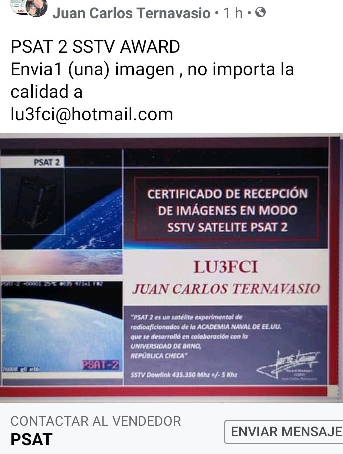 PaCattaneo's tweet photo. Nuevo certificado #sstv #psat2 pónganse las pilas muchachos
@py3du @Py5Prestes @lw2dyb @edufortes @fedbarbero https://t.co/BtYAGwRAE4