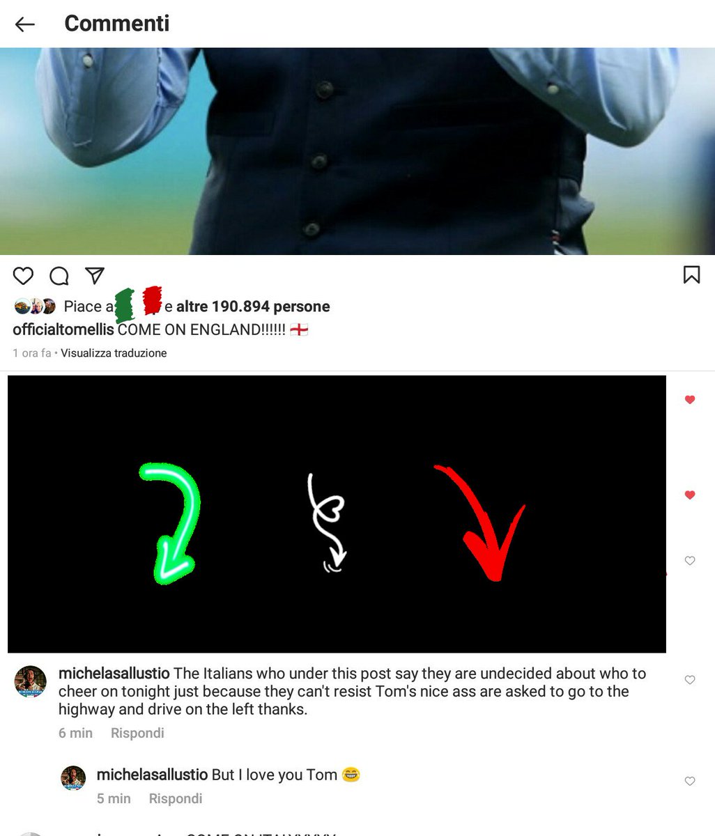 MichelaSall's tweet photo. Respectfully @tomellis17  😈

Of course I'm kidding, Drive on the right! (which is the only right way to drive 😏😏)
Enjoy the match Tom ❤ #ForzaItalia #ItaliaInghilterra https://t.co/gUSa2GiREC