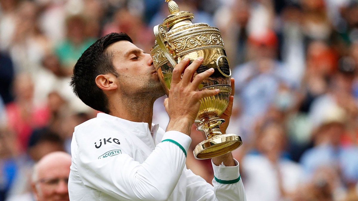 atptour's tweet photo. "I was a seven year-old boy in Serbia, constructing Wimbledon trophies from improvised materials that I could find in my room. To be standing with a sixth Wimbledon [title] is incredible."

#Wimbledon https://t.co/1833imhcoA