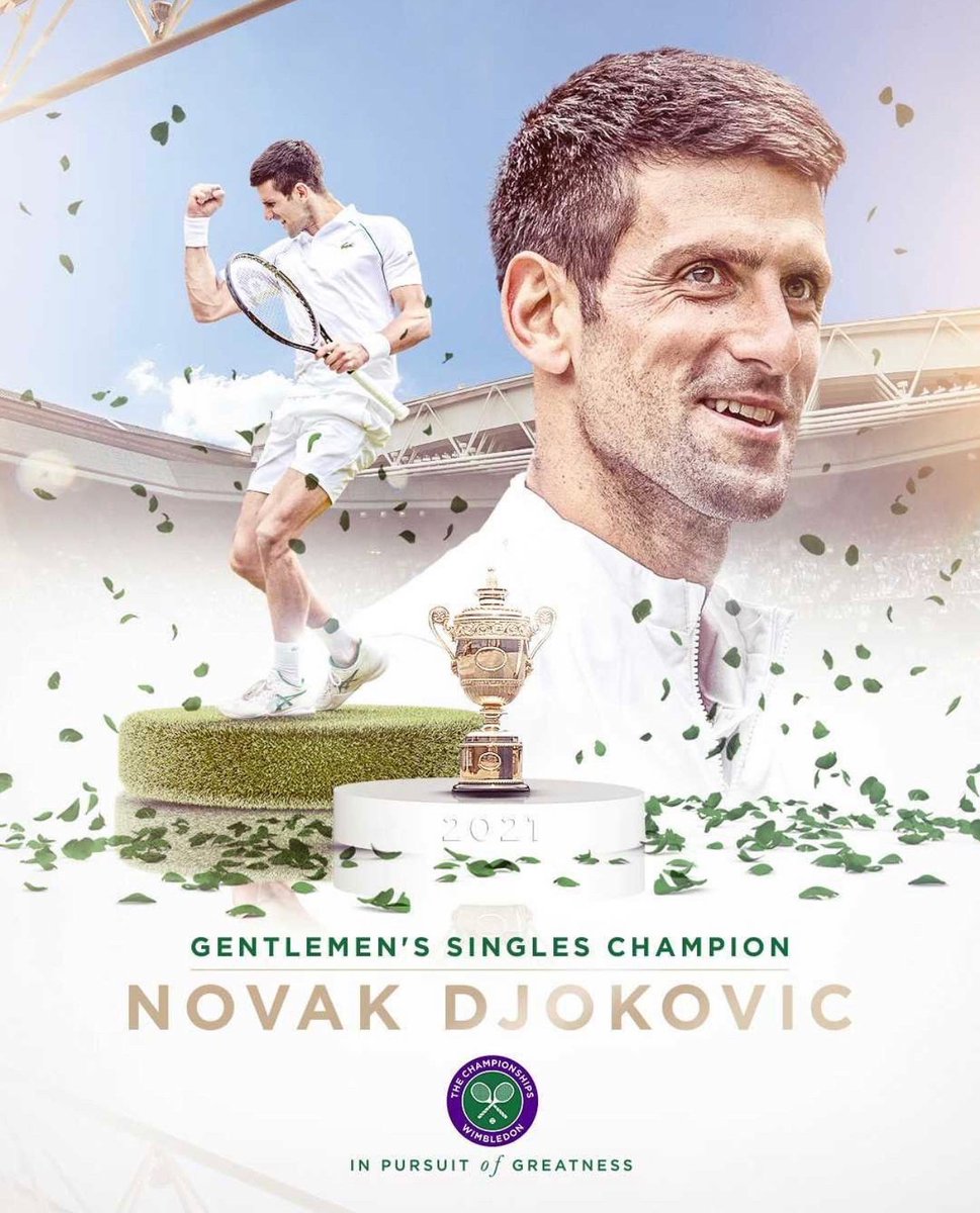 iamSeanAmadi's tweet photo. Super Novak #TheJoker 🎾 @DjokerNole 🇷🇸 joins the #20Club by beating Matteo Berrettini 🇮🇹 6-7, 6-4, 6-4, 6-3 at Wimbledon, London making it his sixth Wimbledon title and twentieth Grand Slam of his career.

Congratulations and cheers 🥂 to many more wins.

#Wimbledon2021🎾🏆 https://t.co/O4RjP0ztaR