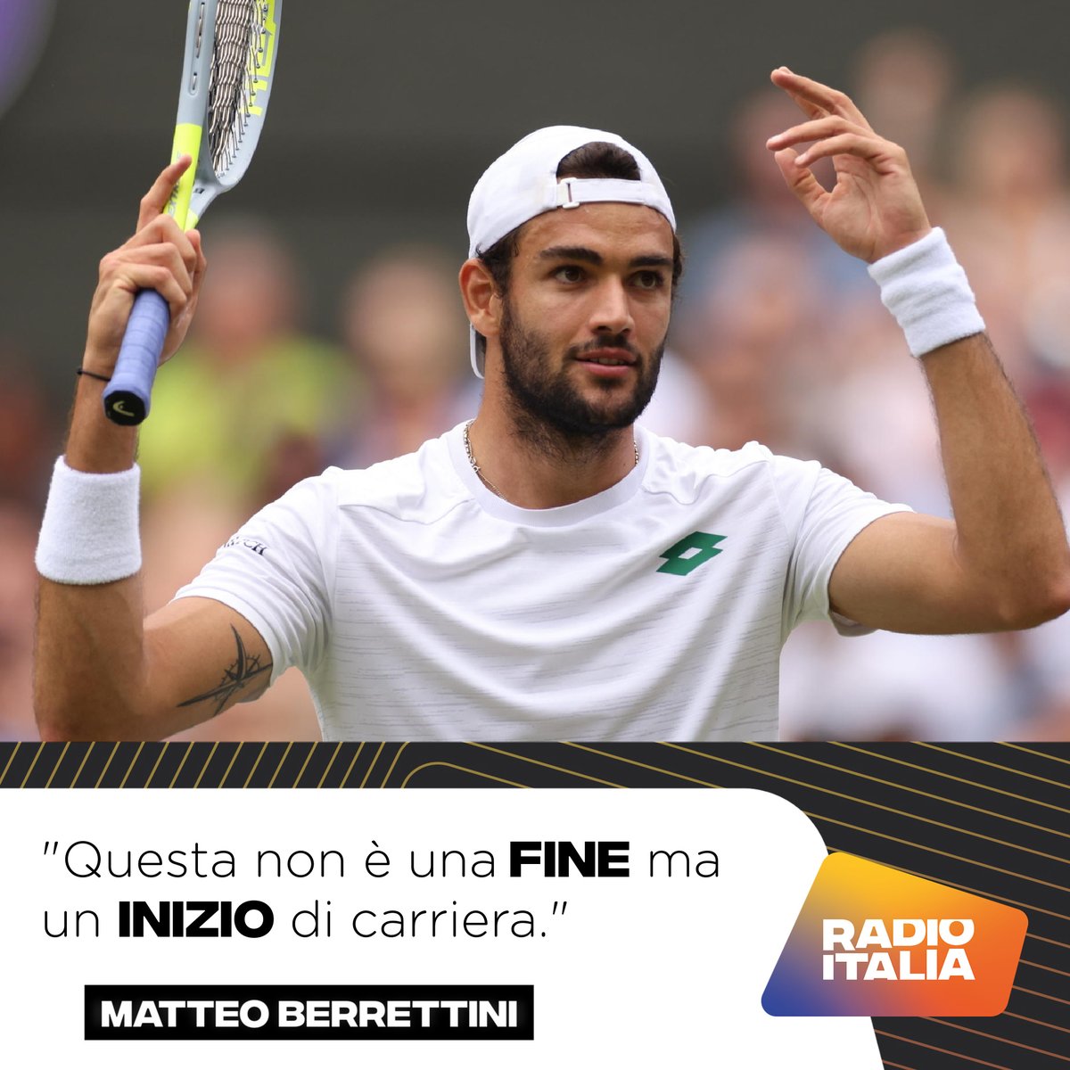 RadioItalia's tweet photo. A Wimbledon vince Novak Djokovic in quattro set, per Matteo Berrettini un torneo indimenticabile! 

Il vincitore Djokovic sulla partita: "Complimenti Matteo sono sicuro che hai una carriera davanti a te, un tennis incredibile!"

#BerrettiniDjokovic #Wimbledon https://t.co/nKdxdN63AS