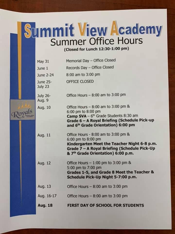 2021-2022 School Year Calendar and important Summer Dates: