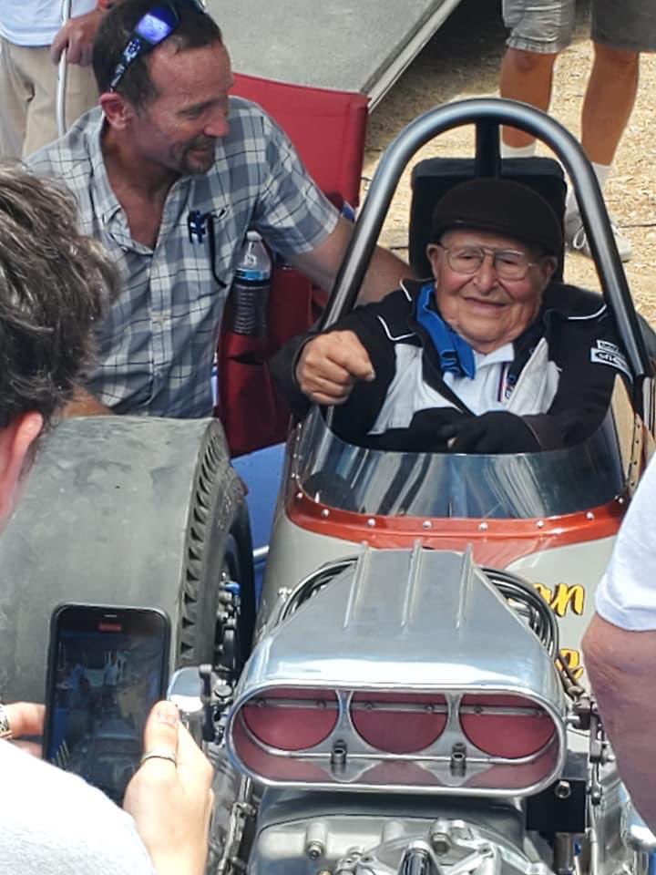 TODAY Ed Iskenderian turned 100, and I was fortunate enough to be able to emcee the event. Hundreds of folks, a dozen Cackle cars, and Ed even hopped in the Waterman and Hampshire Top Fueler on a 110° day while it was fired!