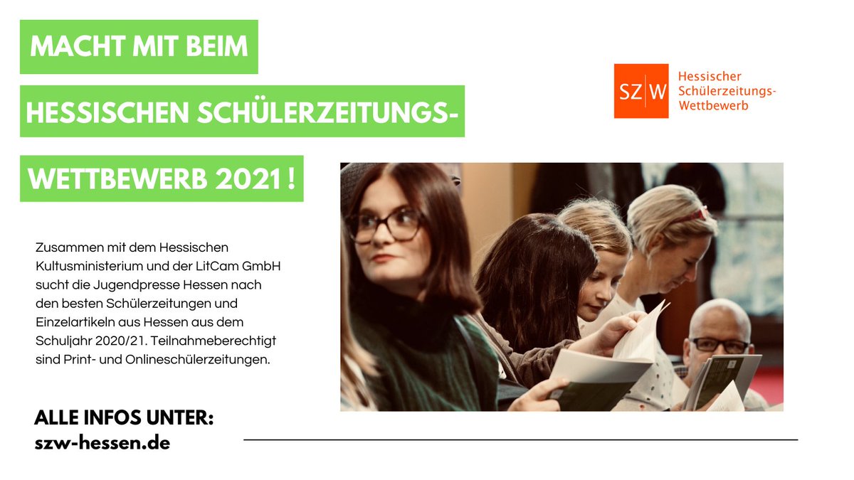 Der Hessische Schülerzeitungswettbewerb geht in eine neue Runde! 🙌 Unter szw-hessen.de gibt's alle wichtigen Infos rund um den diesjährigen Wettbewerb. Wir freuen uns auf Eure Einsendungen.🤩
#hessischerschülerzeitungswettbewerb #szw2021