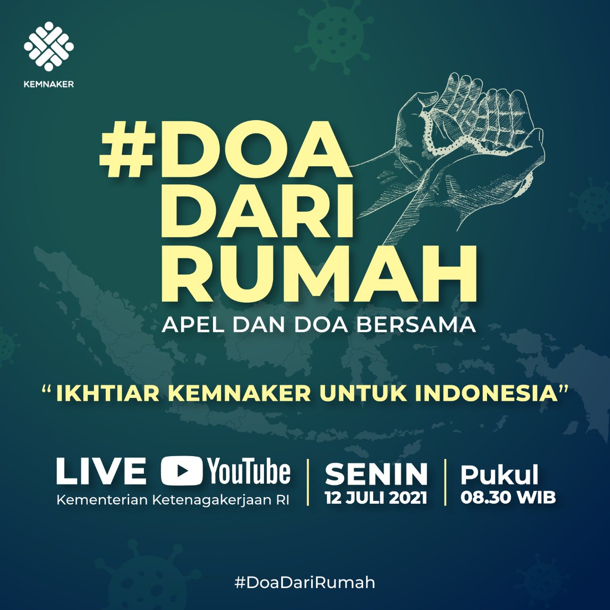 "Ikhtiar Kemnaker Untuk Indonesia"

Yuk Rekanaker ikutan #DoaDariRumah di Youtube Kementerian Ketenagakerjaan RI. Senin, 12 Juli 2021, pukul 08.30 WIB.
👇