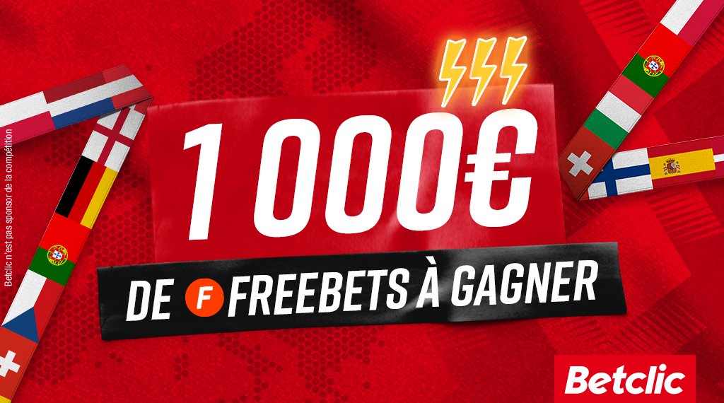 Betclic's tweet photo. 👊 Jour de finale !! Envie de Freebets ? #ITAENG 

20 x 50€ de Freebets à gagner 🔥

👉 RT + #FreebetBetclic pour participer https://t.co/t1KwtQWsIL
