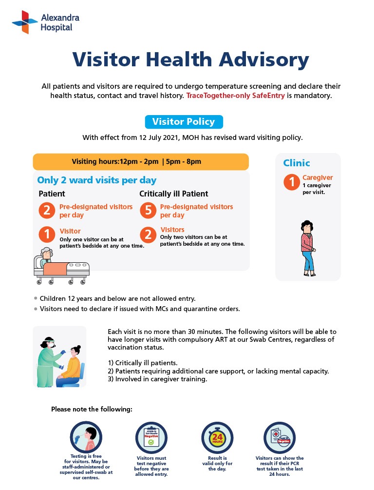 AlexHospSG's tweet photo. [Effective 12 July 2021]
In Phase 3 of HA, we are cautiously easing ward visiting guidelines to protect everyone especially vulnerable patients. https://t.co/UqHxHFsbfs