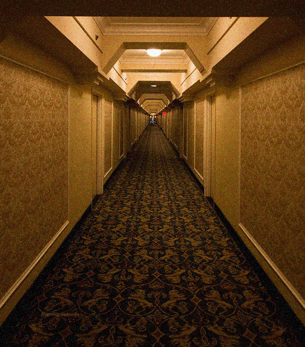OCS_YTofficial's tweet photo. When you see it, walk in reverse. #foundfootage #horror #scary #hallway #dark #monster #creepy #liminal #liminalspaces #invertedcolors https://t.co/GeWBLWG70s