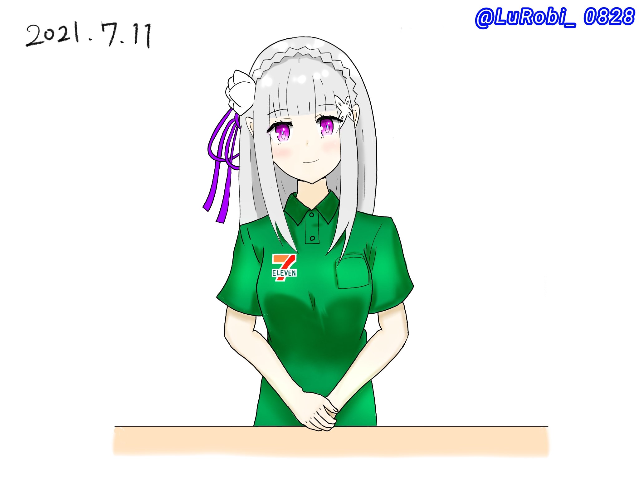 Lurobi ルーロビ セブンイレブン店員になったエミリアたんを描いてみました こんな店員がいたら 毎日そのセブンに通いそう ﾎﾟｯ リゼロ エミリア イラスト好きな人と繋がりたい セブンイレブンの日 T Co Kvfg8kwf9i Twitter